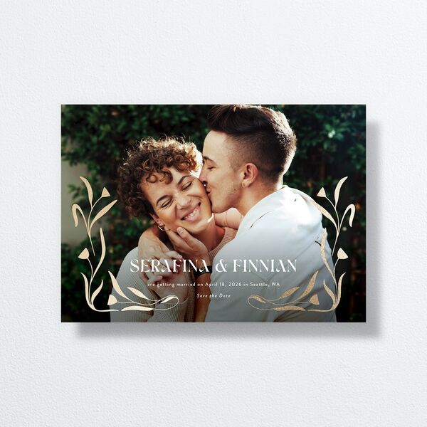 Nouveau Vines Save the Date Cards Gold Sand Signature smooth No