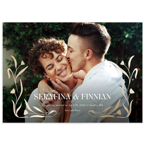 Nouveau Vines Save the Date Cards Gold Sand Signature smooth No