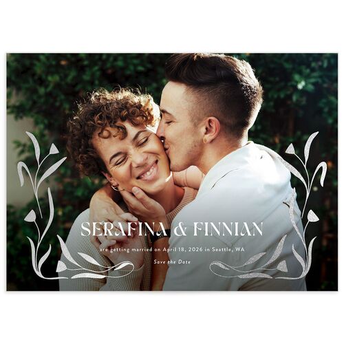 Nouveau Vines Save the Date Cards Silver Sand Signature smooth No