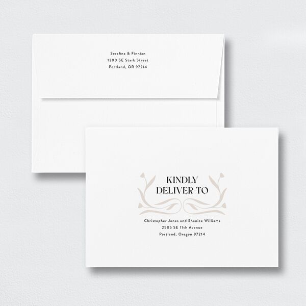 Nouveau Vines Save The Date Card Envelopes White Standard Sand Both Recipient and Return Addresses Signature