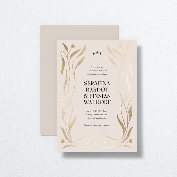 Nouveau Vines Wedding Invitations Gold Sand Signature No