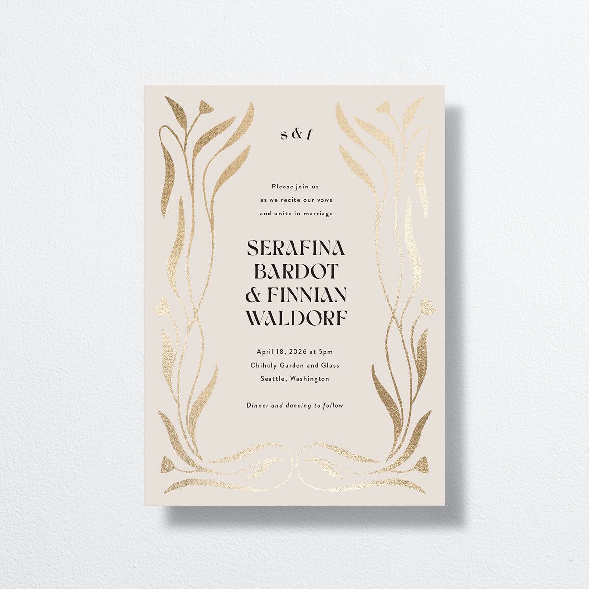 Nouveau Vines Wedding Invitations Gold Sand Signature No