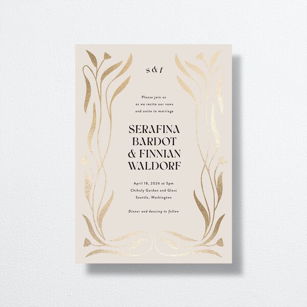 Nouveau Vines Wedding Invitations Gold Sand Signature No
