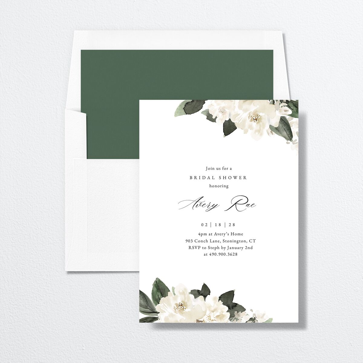 Floral Accent Bridal Shower Invitations Off-White Signature Standard