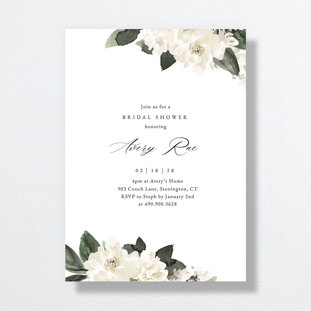 Floral Accent Bridal Shower Invitations Off-White Signature Standard