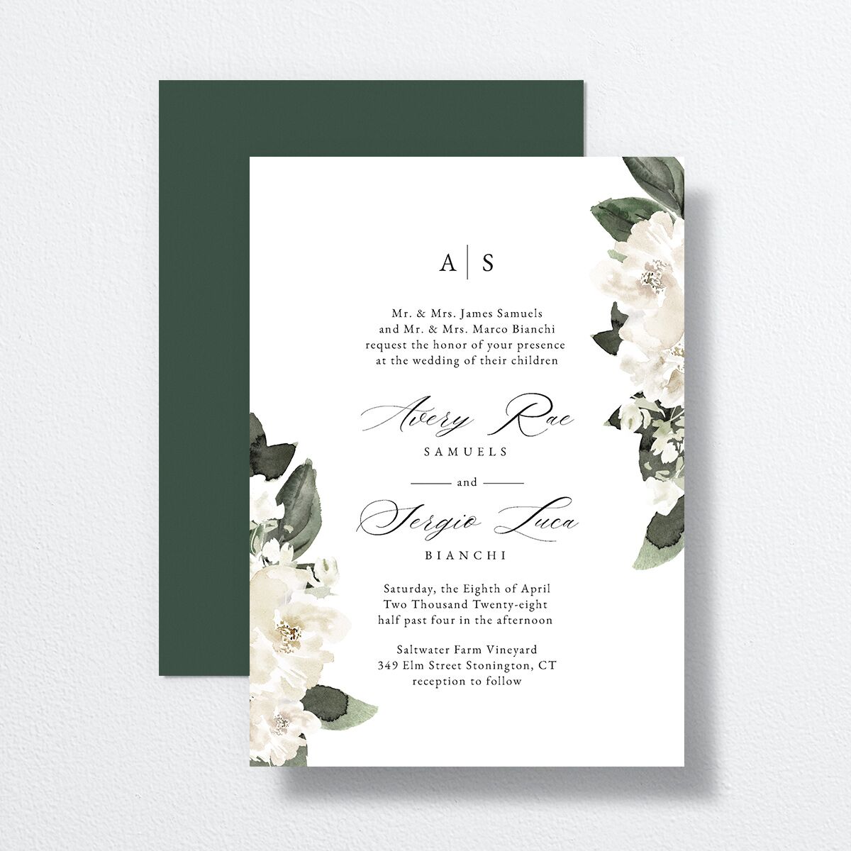 Floral Accent Wedding Invitations Off-White Signature No Standard