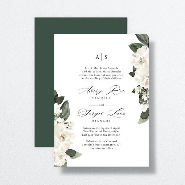 Floral Accent Wedding Invitations Off-White Signature No Standard