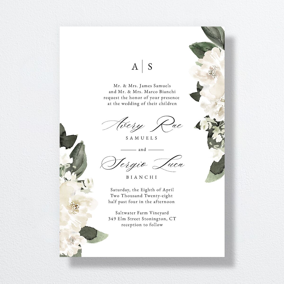 Floral Accent Wedding Invitations Off-White Signature No Standard