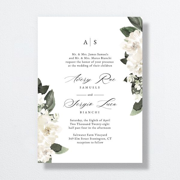 Floral Accent Wedding Invitations Off-White Signature No Standard