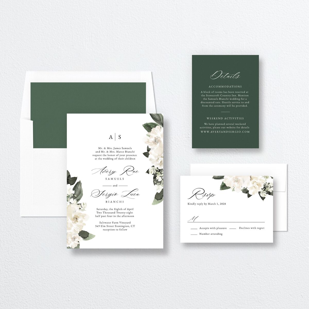 Floral Accent Wedding Invitations Off-White Signature No Standard
