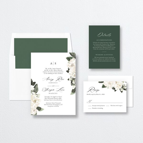 Floral Accent Wedding Invitations Off-White Signature No Standard