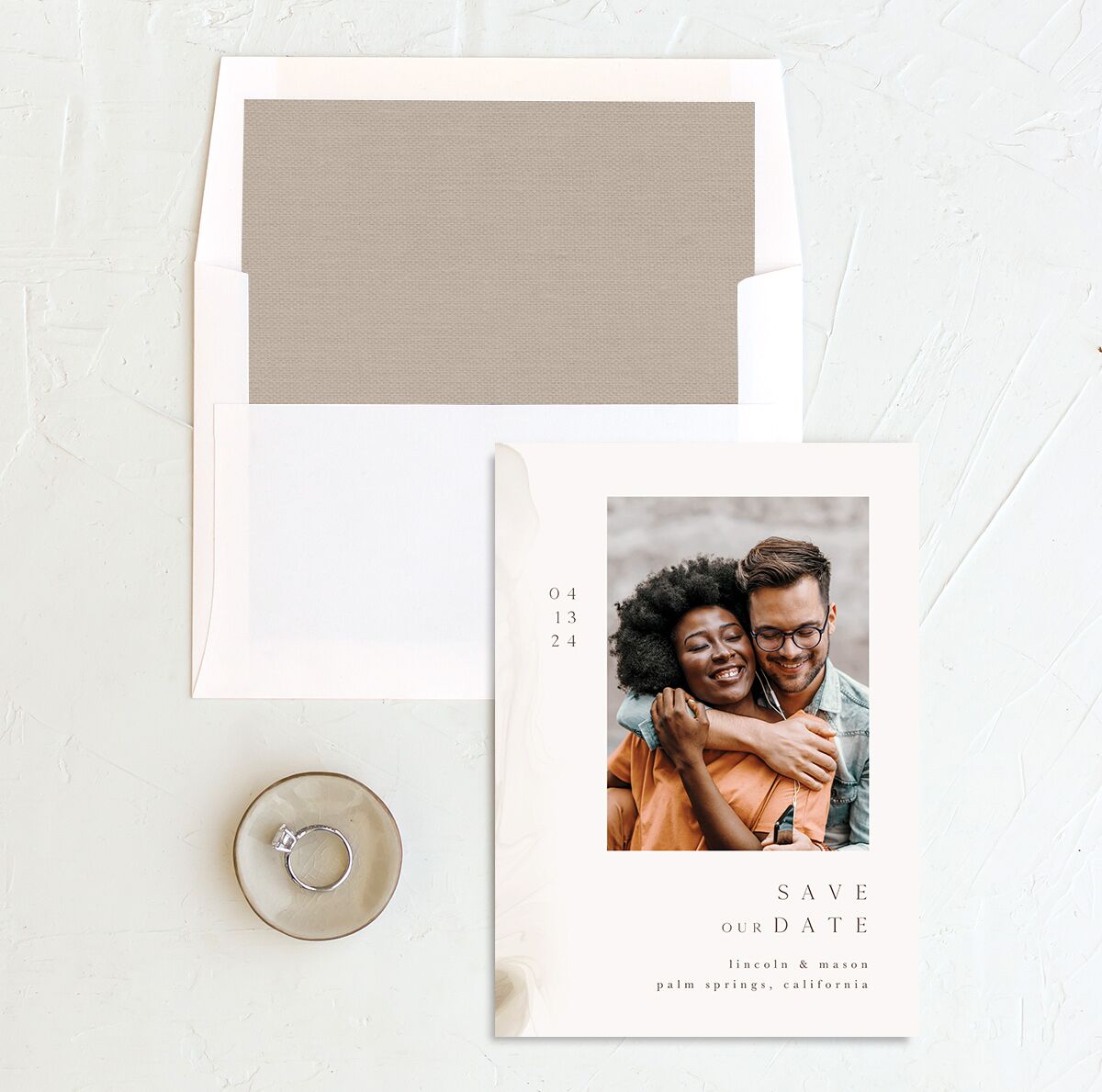 Minimal Ethereal Save The Date Cards Sand Signature smooth No