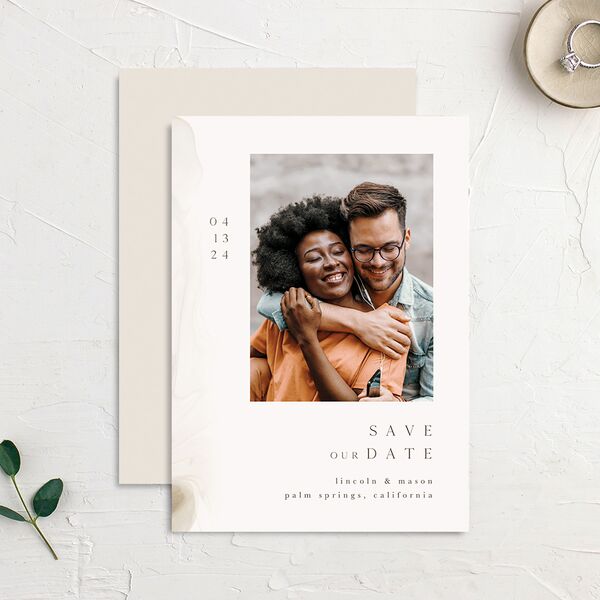 Minimal Ethereal Save The Date Cards Sand Signature smooth No
