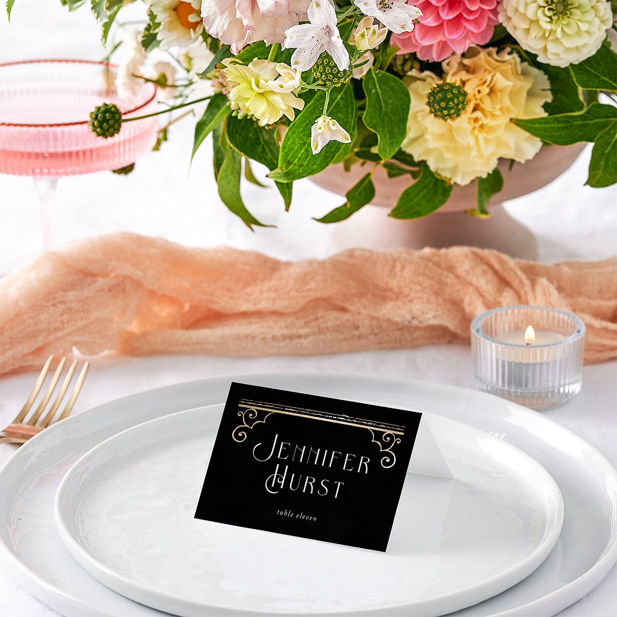 Gothic Gate Foil Place Cards Gold Licorice Signature