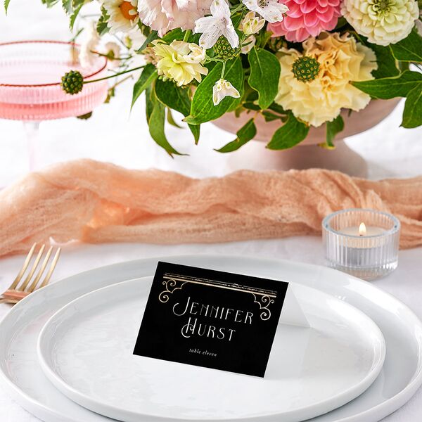 Gothic Gate Foil Place Cards Gold Licorice Signature