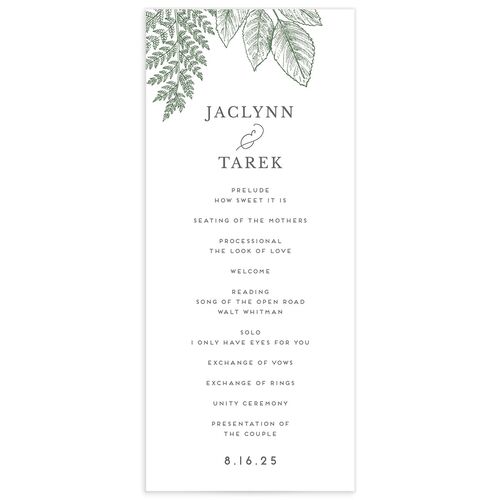Botanical Frame Wedding Programs Hunter Green Signature