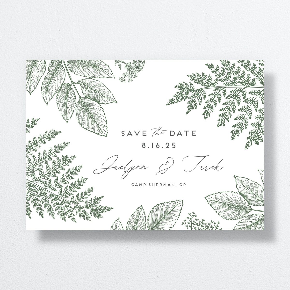Botanical Frame Save The Date Cards front in green