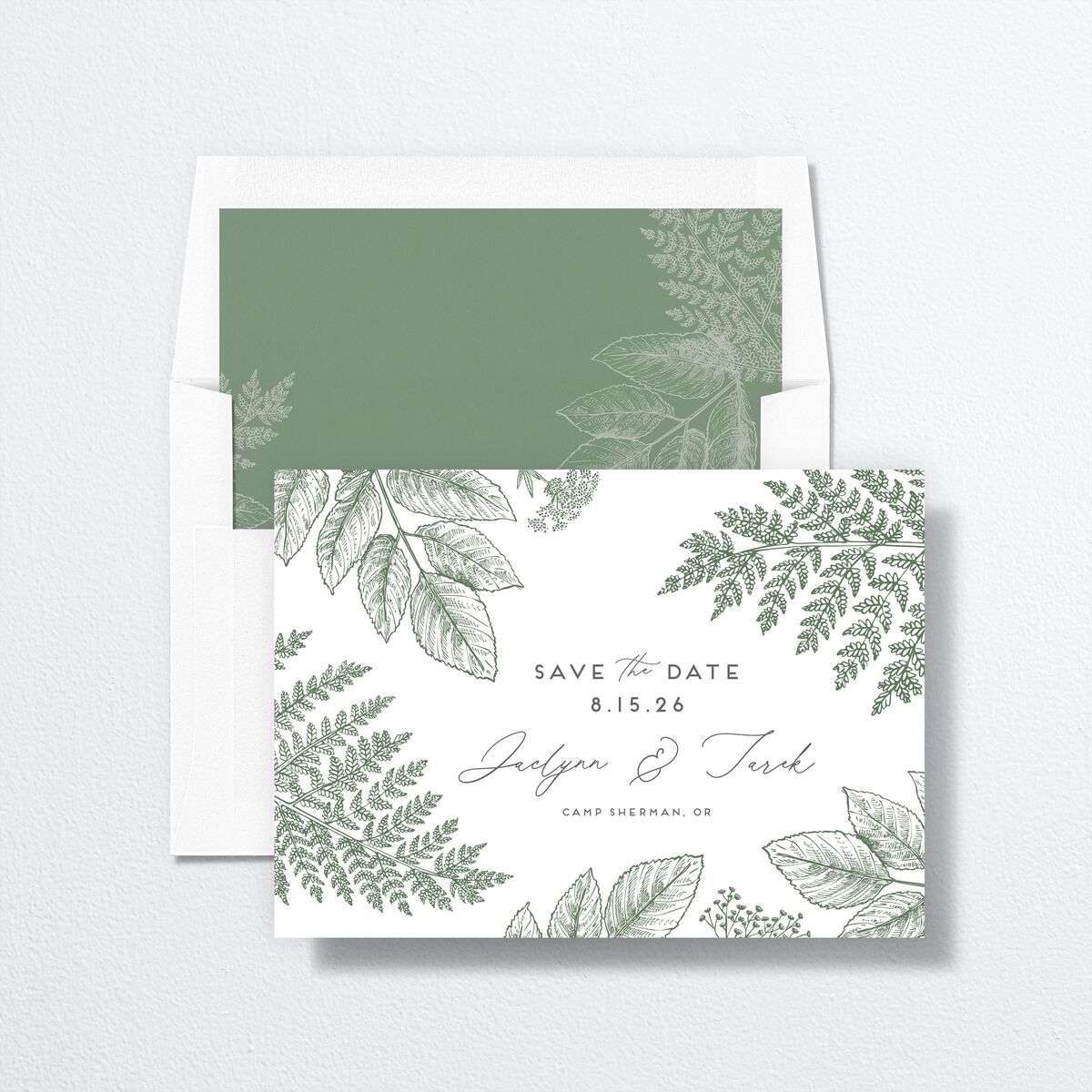 Botanical Frame Save The Date Cards Hunter Green Signature smooth No Standard