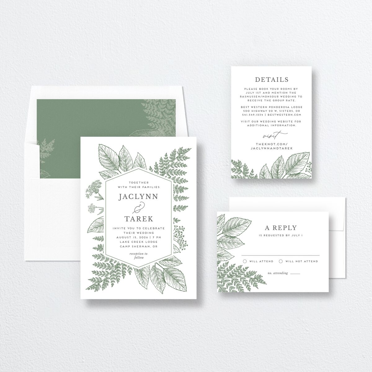 Botanical Frame Wedding Invitations Hunter Green Signature No Standard