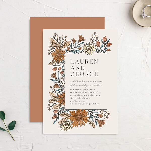 Timeless Wildflowers Wedding Invitations Terracotta Signature No