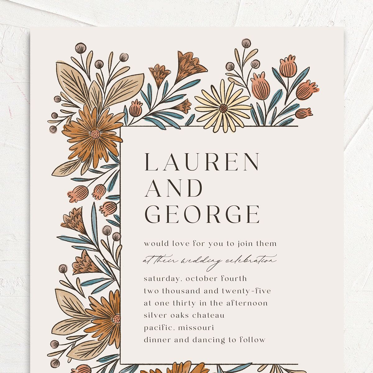 Timeless Wildflowers Wedding Invitations Terracotta Signature No