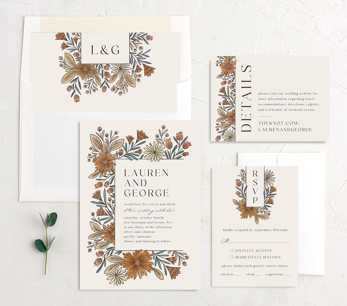 Timeless Wildflowers Wedding Invitations Terracotta Signature No