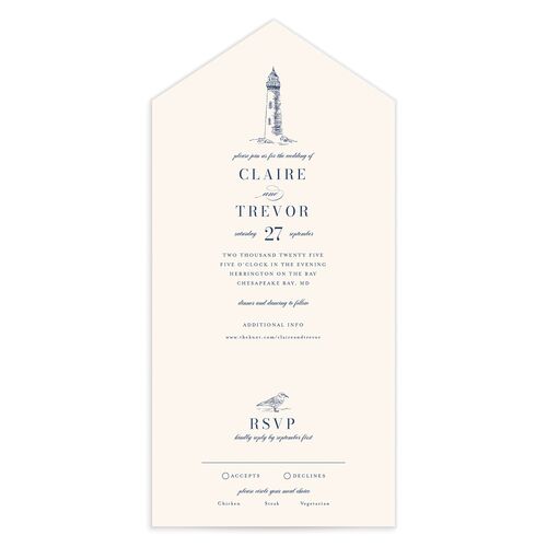 Elegant Lighthouse All-in-One Wedding Invitations - Blue