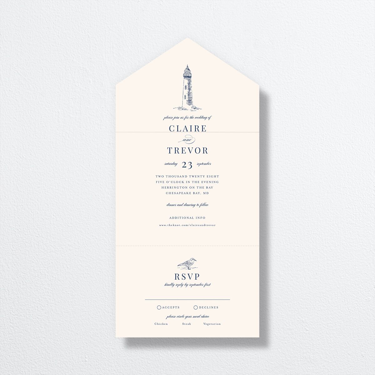Elegant Lighthouse All-in-One Wedding Invitations Maritime Signature Light Both Recipient and Return Addresses No