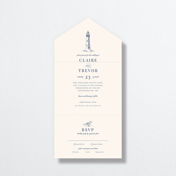 Elegant Lighthouse All-in-One Wedding Invitations Maritime Signature Light Both Recipient and Return Addresses No