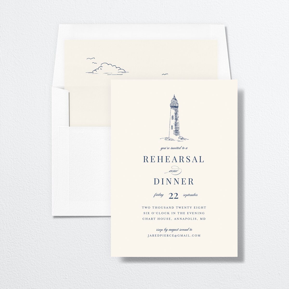 Elegant Lighthouse Rehearsal Dinner Invitations Maritime Signature Standard