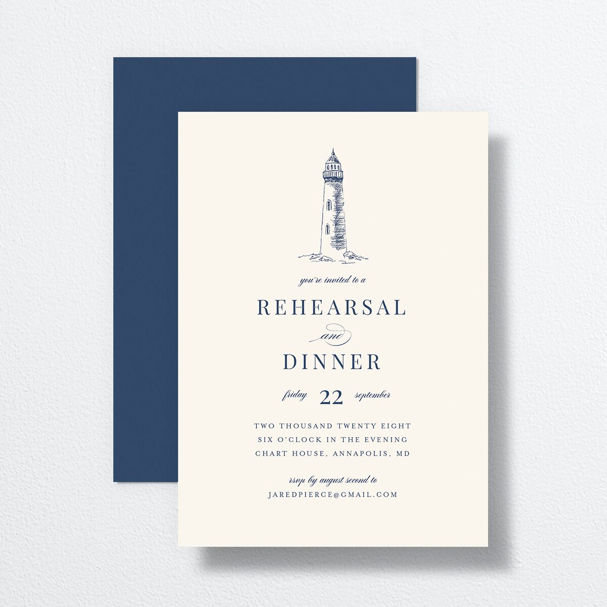 Elegant Lighthouse Rehearsal Dinner Invitations Maritime Signature Standard