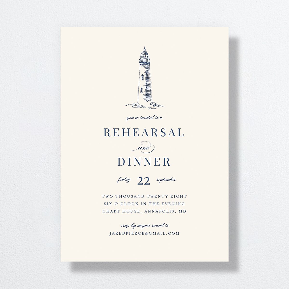 Elegant Lighthouse Rehearsal Dinner Invitations Maritime Signature Standard