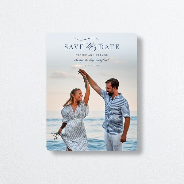 Elegant Lighthouse Save The Date Magnets front in Blue