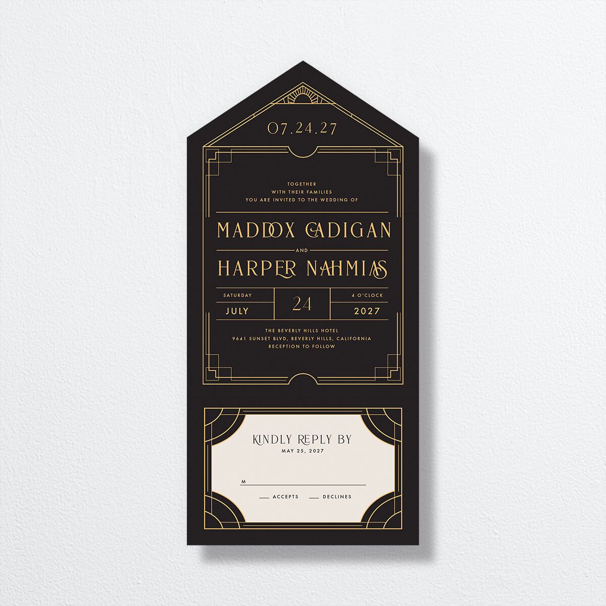 Vintage Hollywood All-in-One Wedding Invitations Licorice Signature Light Both Recipient and Return Addresses No