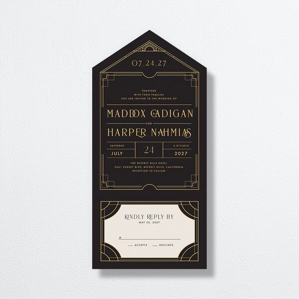 Vintage Hollywood All-in-One Wedding Invitations Licorice Signature Light Both Recipient and Return Addresses No