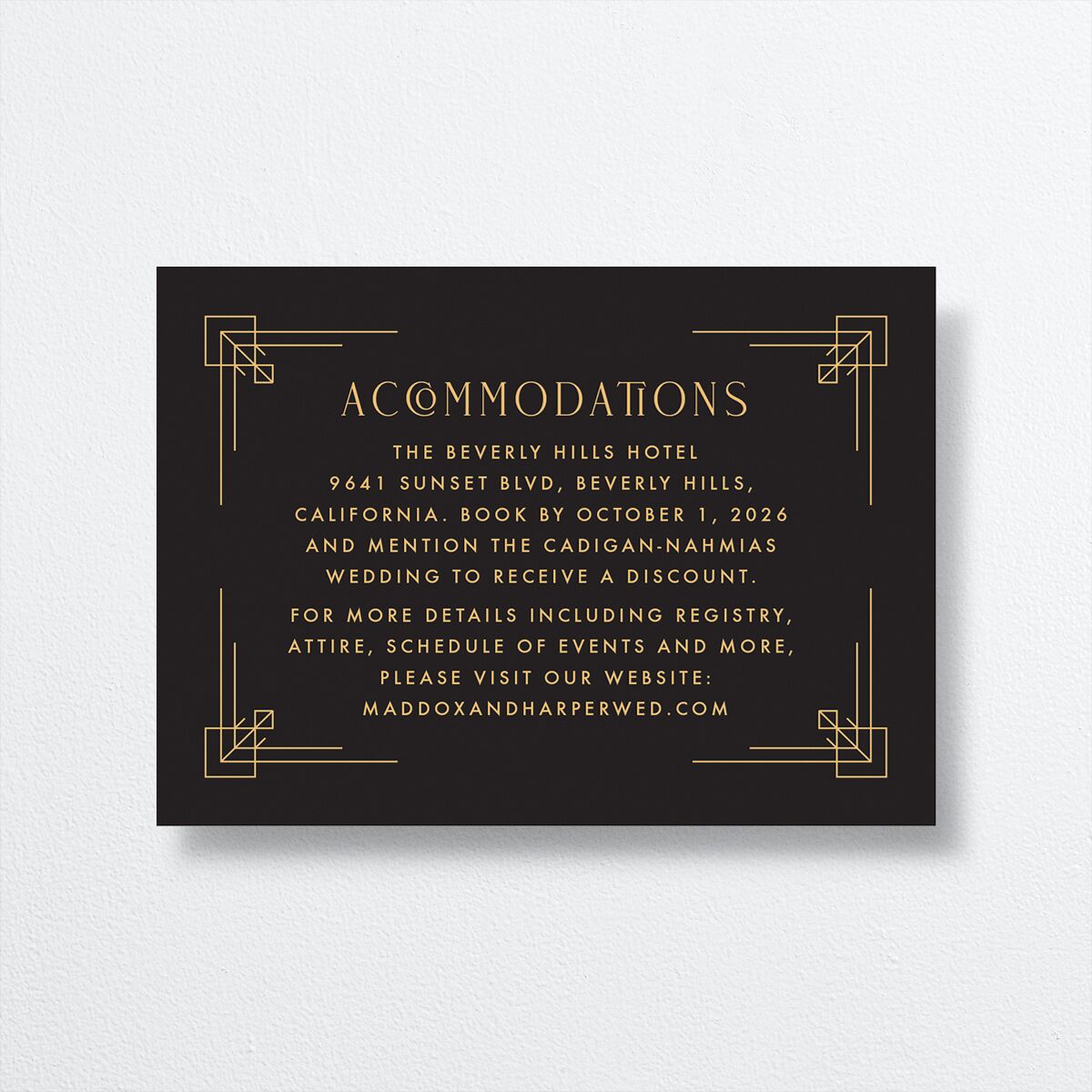 Vintage Hollywood Wedding Enclosure Cards back