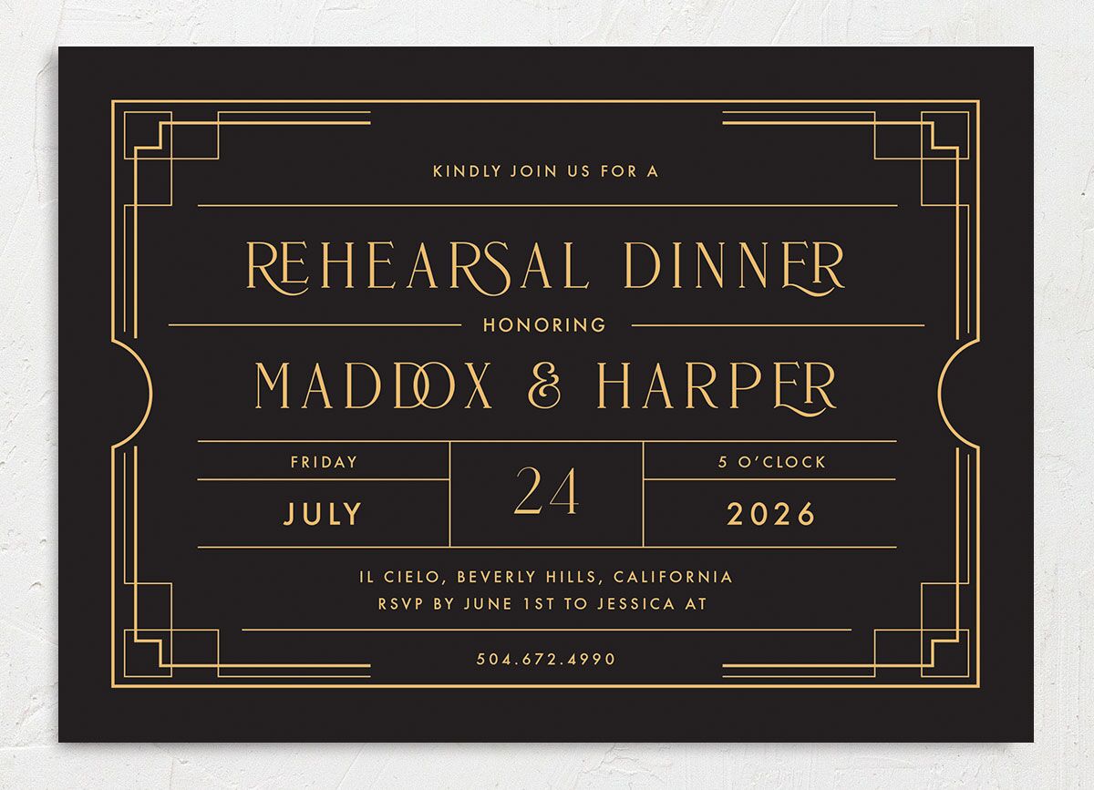 Vintage Hollywood Rehearsal Dinner Invitations front