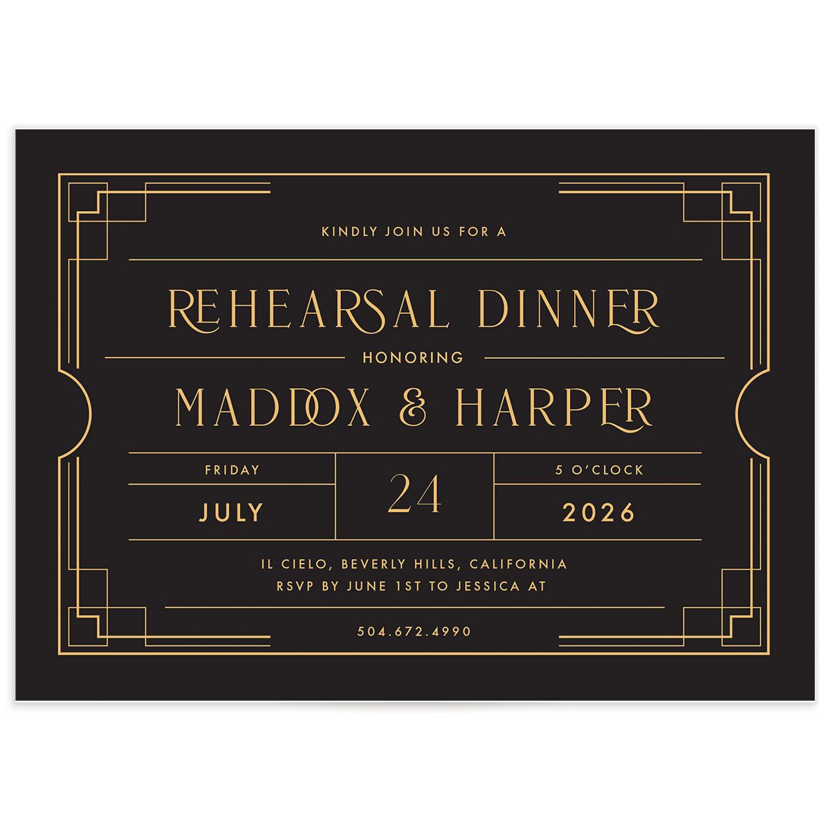 Vintage Hollywood Rehearsal Dinner Invitations