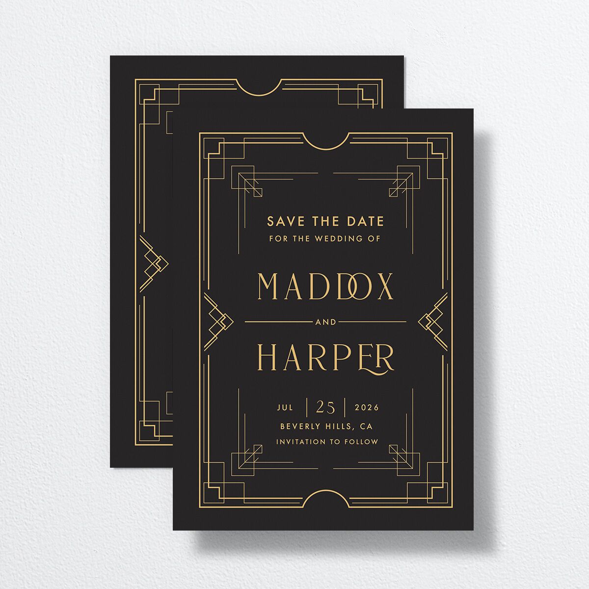 Vintage Hollywood Save The Date Cards front-and-back