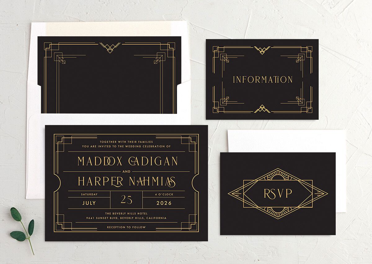 Vintage Hollywood Wedding Invitations suite in black
