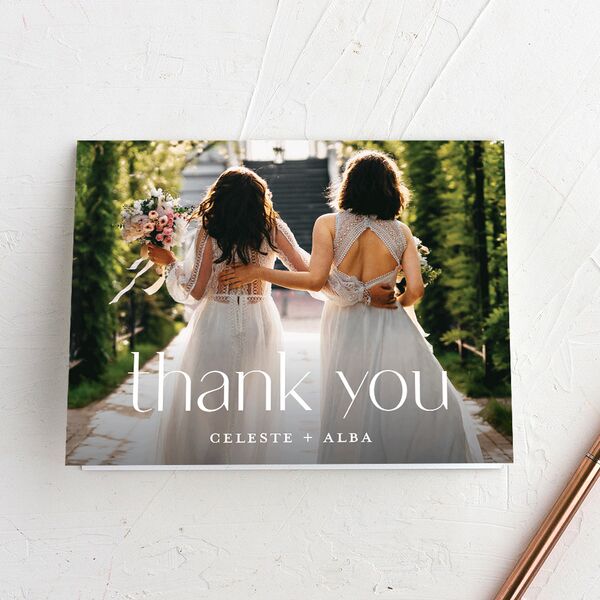 Vertical Vow Thank You Cards Pure White