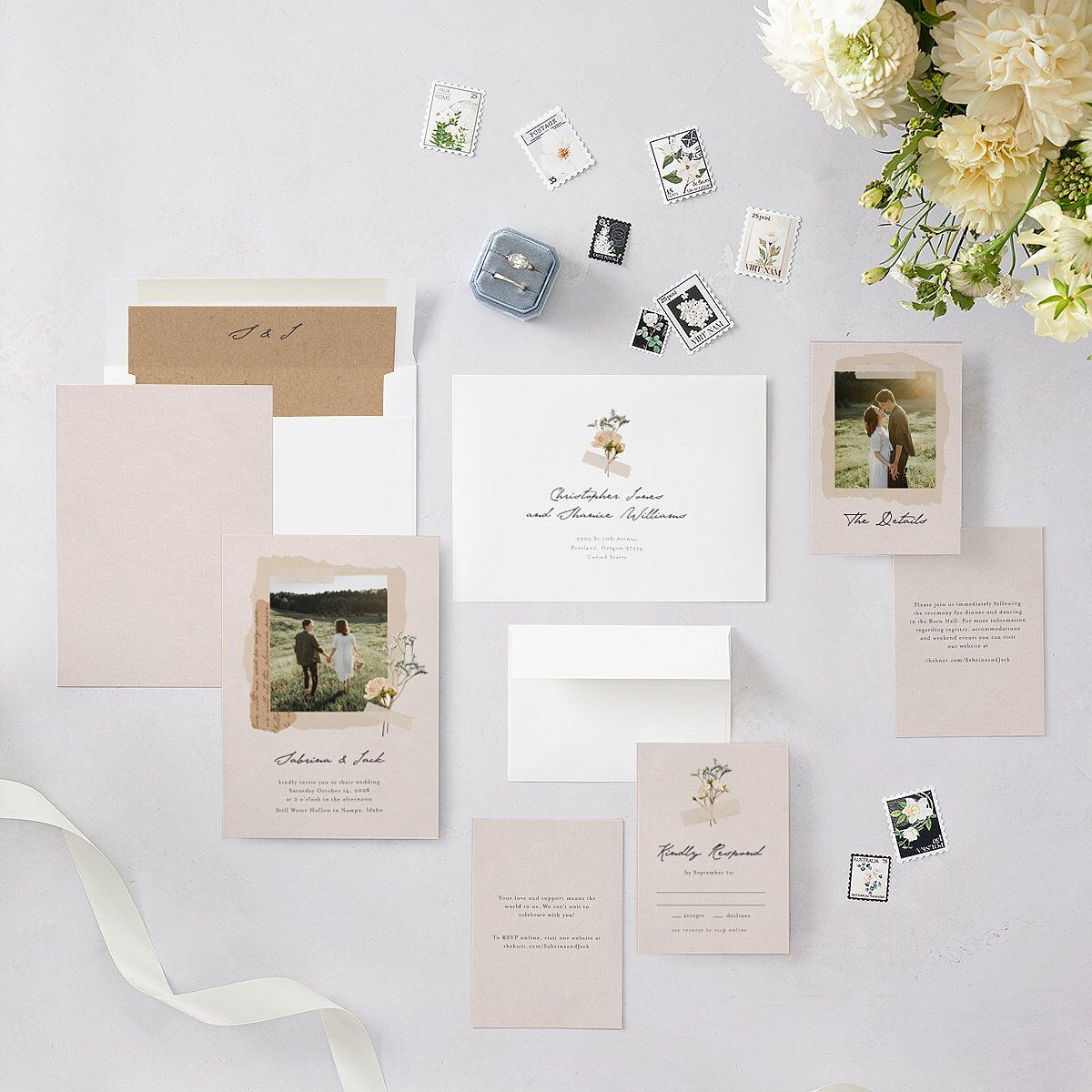 Scrapbook Photo Wedding Invitations Linen Signature Blank No Standard