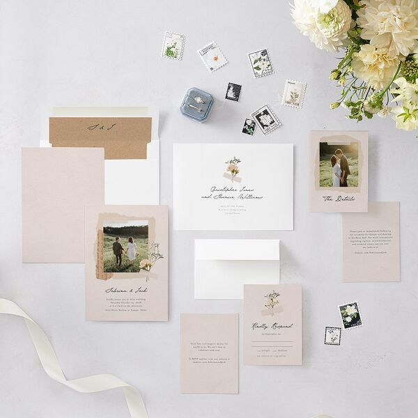 Scrapbook Photo Wedding Invitations Linen Signature Blank No Standard