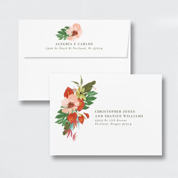 Flores Tropicais Bridal Shower Invitation Envelopes White Standard Red Clay Both Recipient and Return Addresses Signature