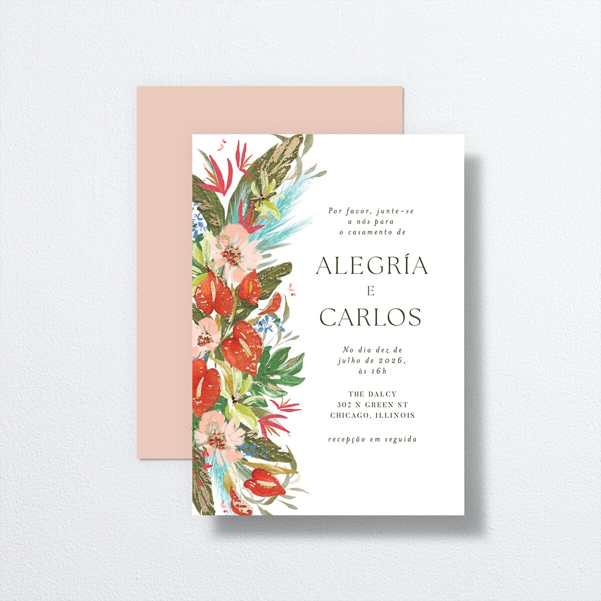 Flores Tropicais Wedding Invitations front-and-back