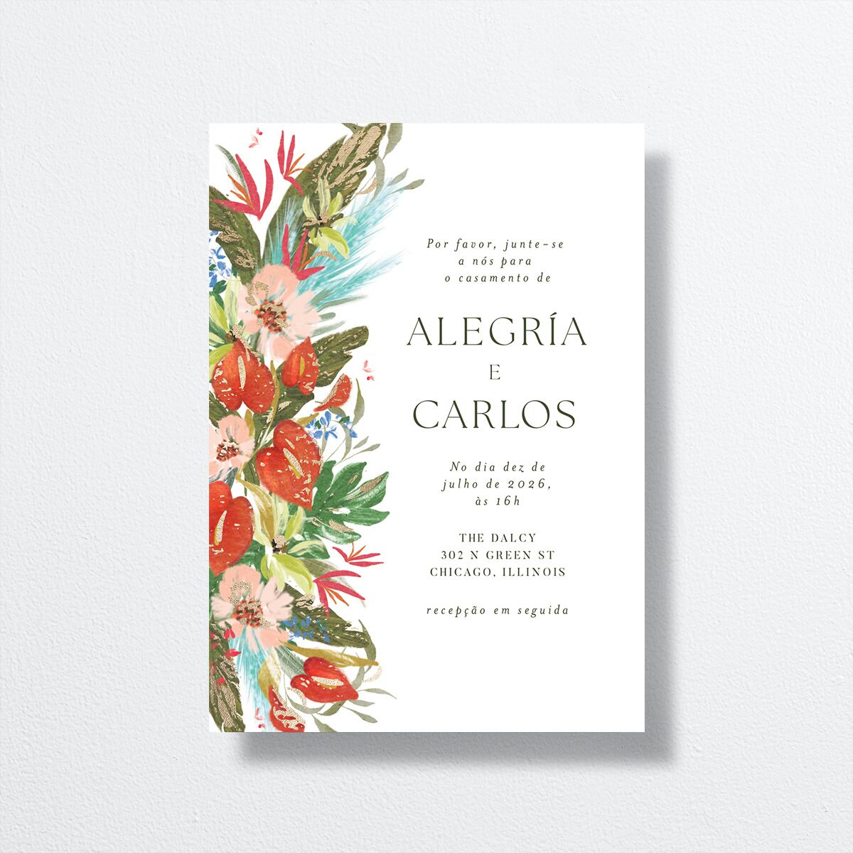 Flores Tropicais Wedding Invitations front in red