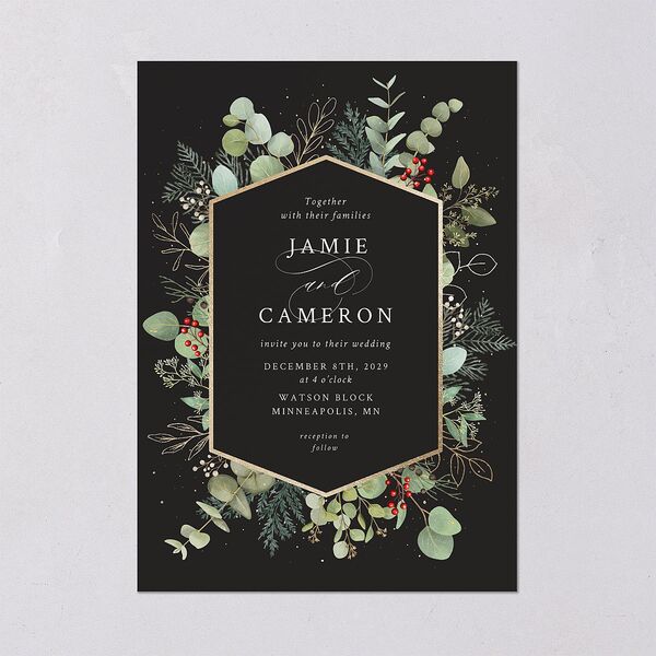 Elegant Eucalyptus Christmas Foil Wedding Invitations Gold Licorice Signature Blank No Standard