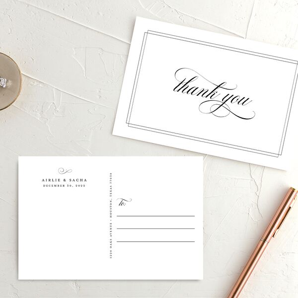 Classic Black Tie Thank You Postcards Pure White