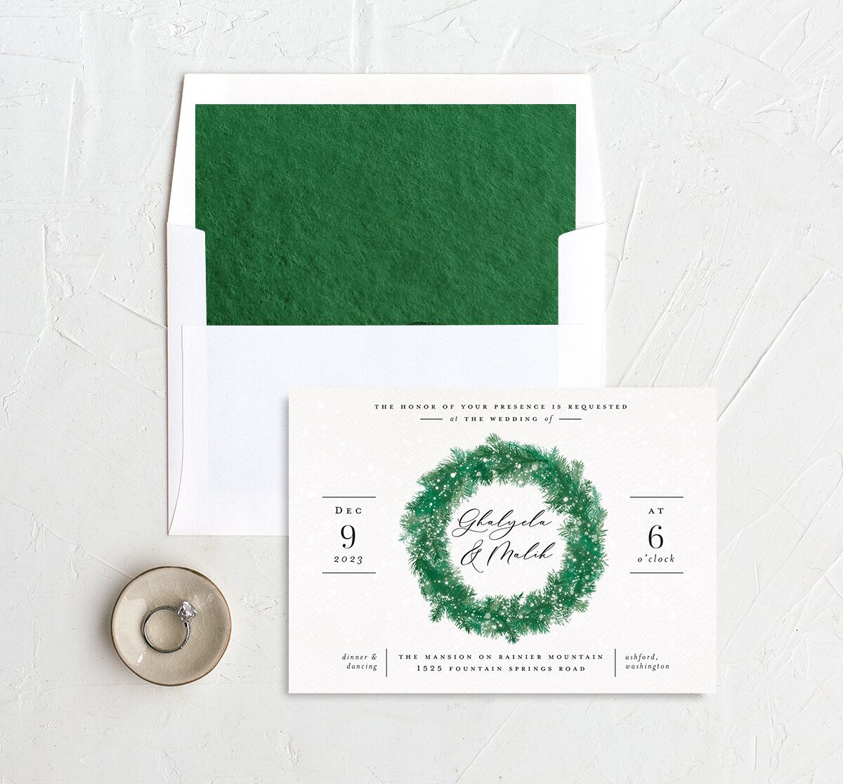 Snowy Wreath Standard Envelope Liners envelope-and-liner in green