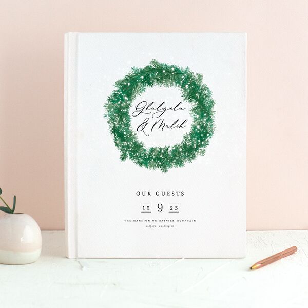 Snowy Wreath Wedding Guest Book Jewel Green
